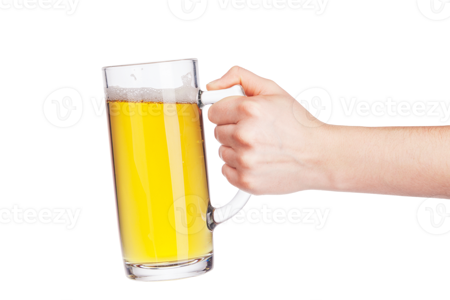 Hand hold full beer mug isolated on transparent background png
