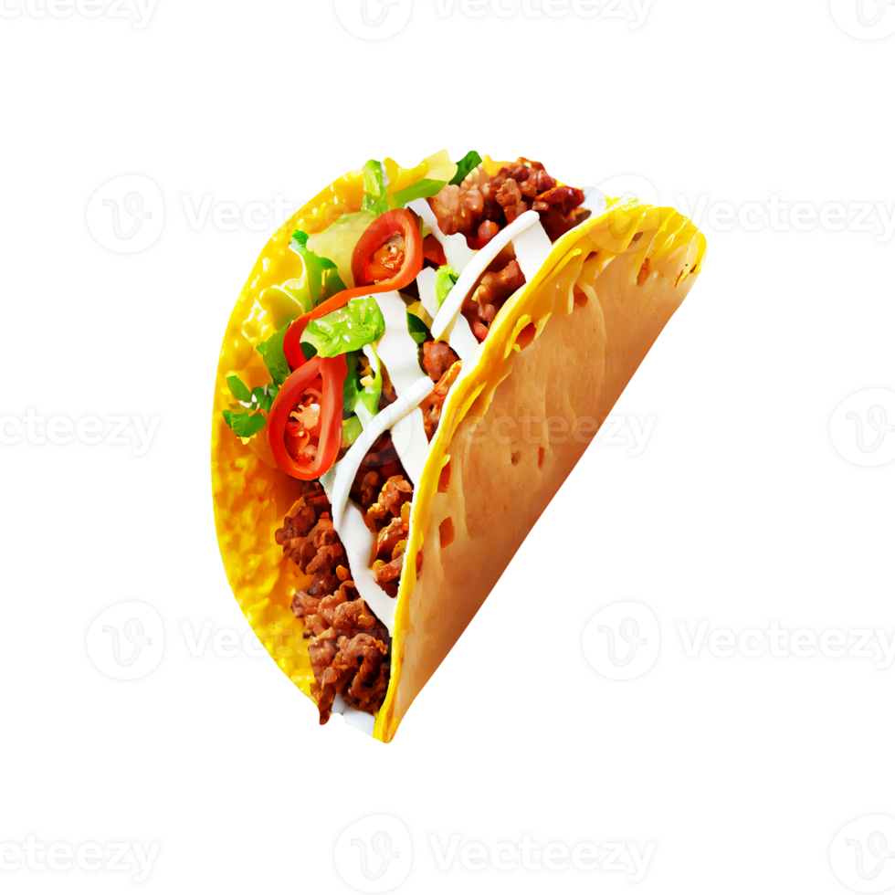 Tasty beef and vegetable taco isolated on transparent background png