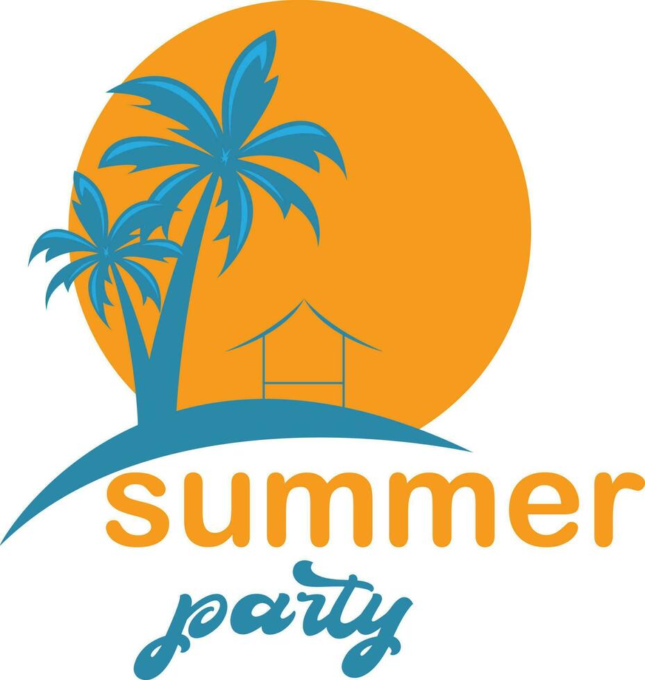 summer, beach, sun and palm tree logo vector