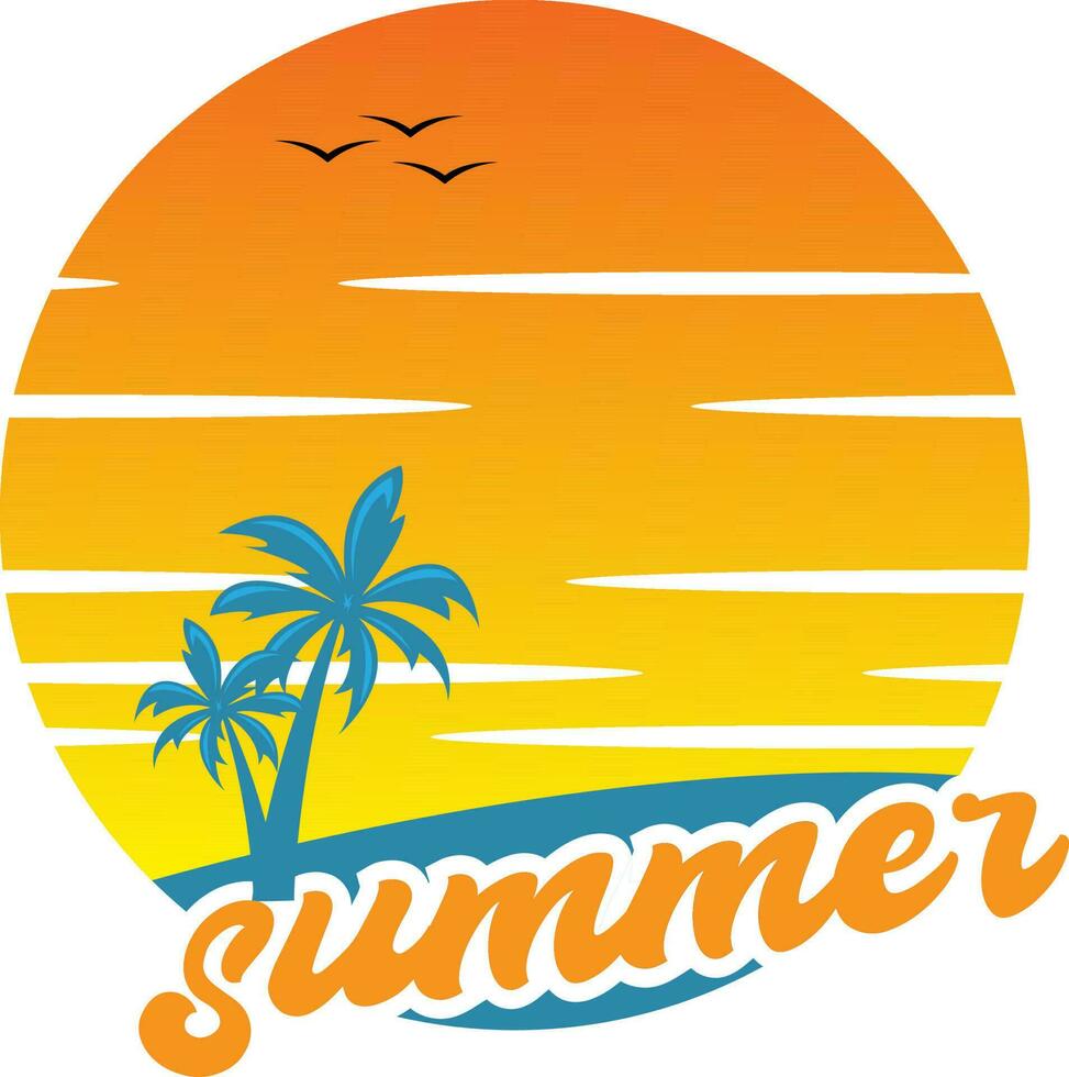 summer, beach, sun and palm tree logo vector