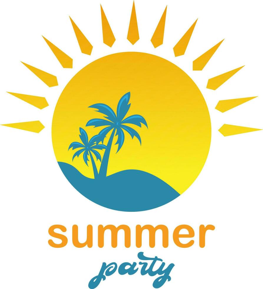 summer, beach, sun and palm tree logo vector