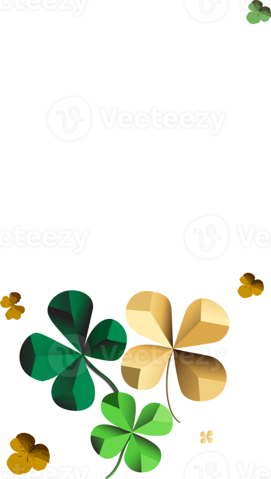 Green And Brown Origami Paper Clover Leaves Decorated Background And Space For Text or Message. Happy St. Patrick's Day Vertical Banner Design. png