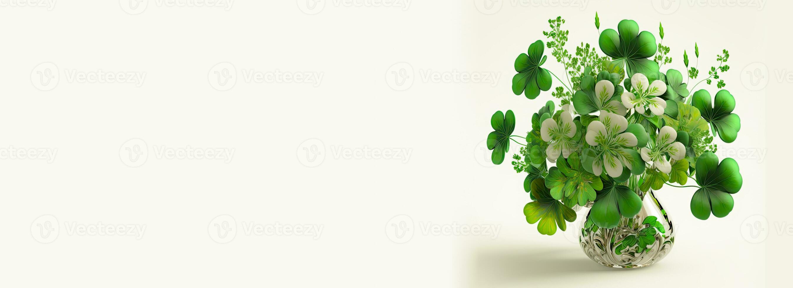3d hacer de hermosa trébol planta maceta en blanco y verde color. S t. patrick's día concepto. foto