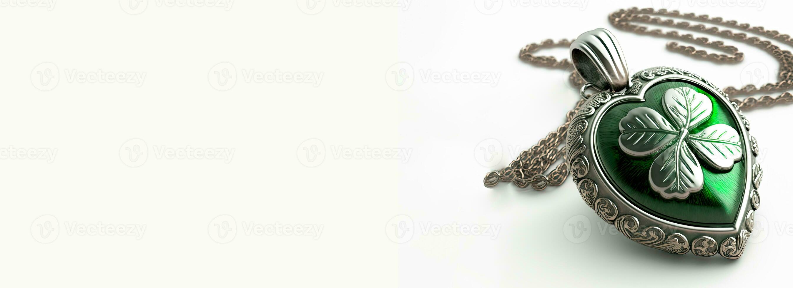 3D Render of Ethnic Green Clover Heart Pendant And Copy Space. St Patricks Day Concept. photo