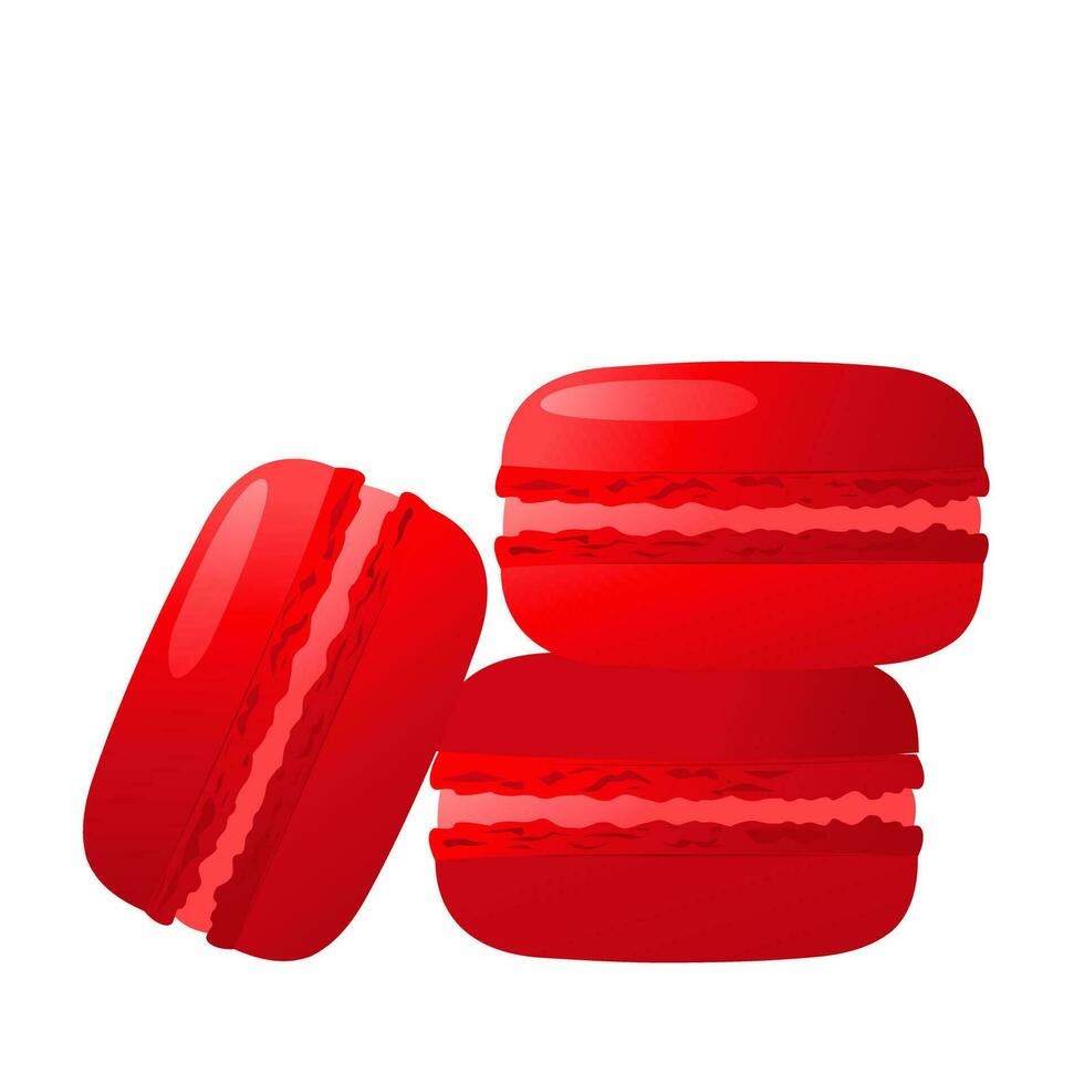 Red macarons.Highly detailed dessert, macaroon, sweets, menu design, restaurants shop. Gradient macarons. Vector traditional french cookies in cartoon style.Vector illustration