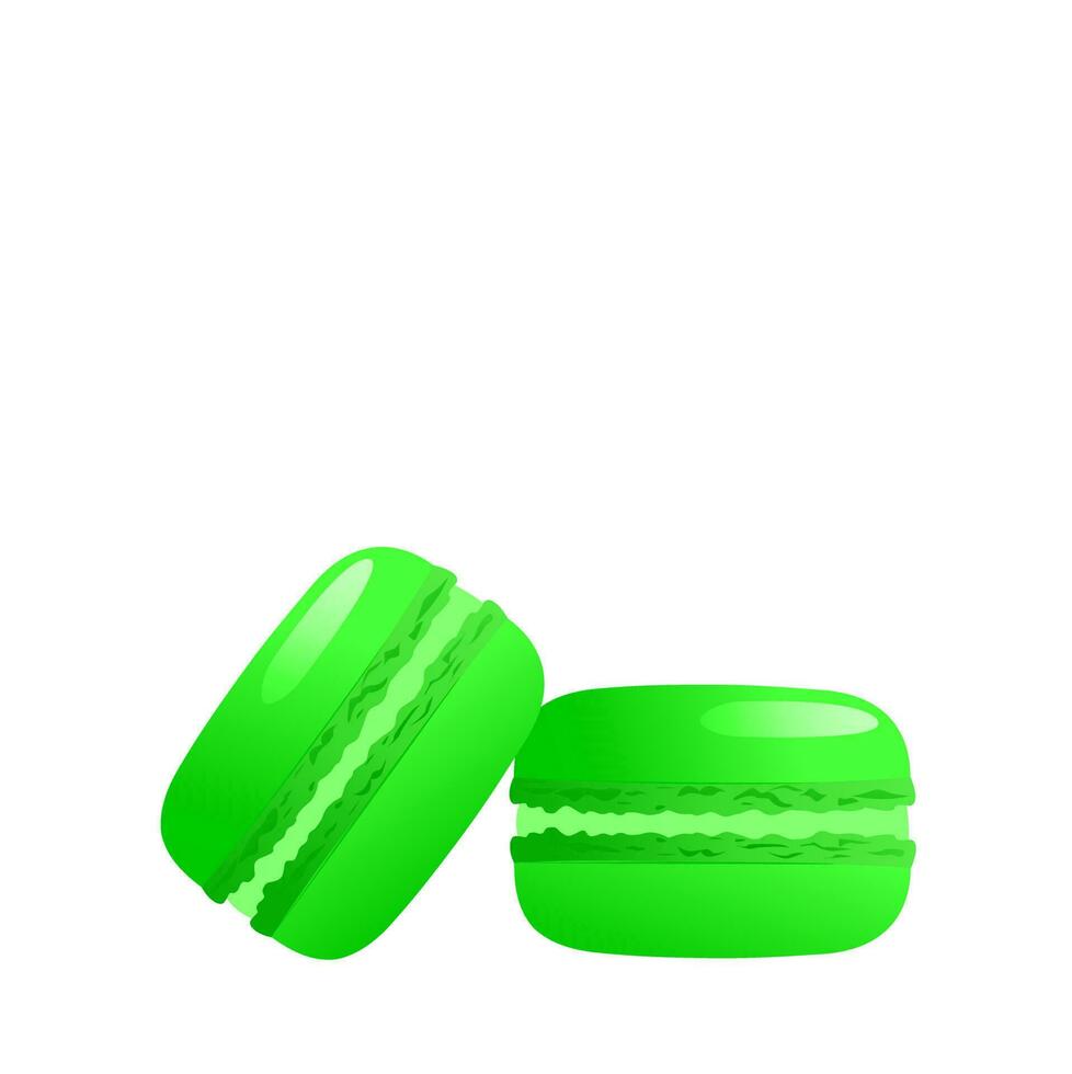 Lime macarons.Composition of lime macaroon isolated on white background.Gradient macarons. Vector traditional french cookies in cartoon style.Vector illustration