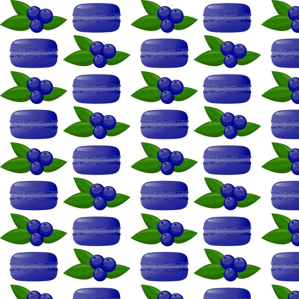 Seamless pattern blue macarons with  blueberries.Highly detailed dessert, macaroon, sweets, menu design, restaurants shop. Gradient macarons.Vector illustration vector