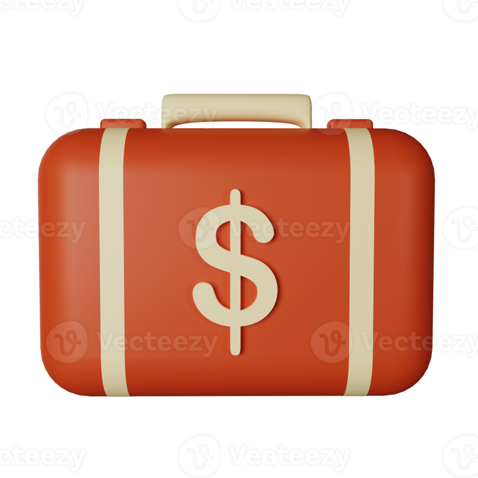 3d icon briefcase isolated on transparent background png