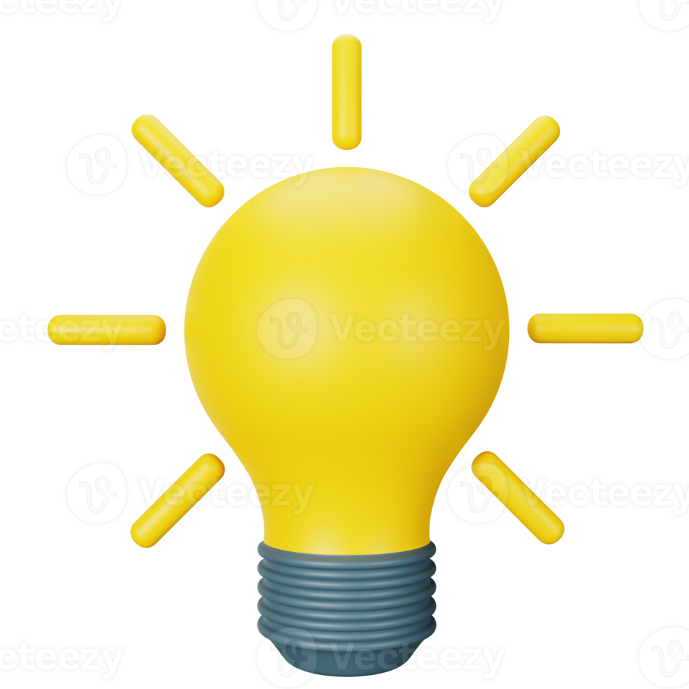 3d icon light bulb isolated on transparent background png