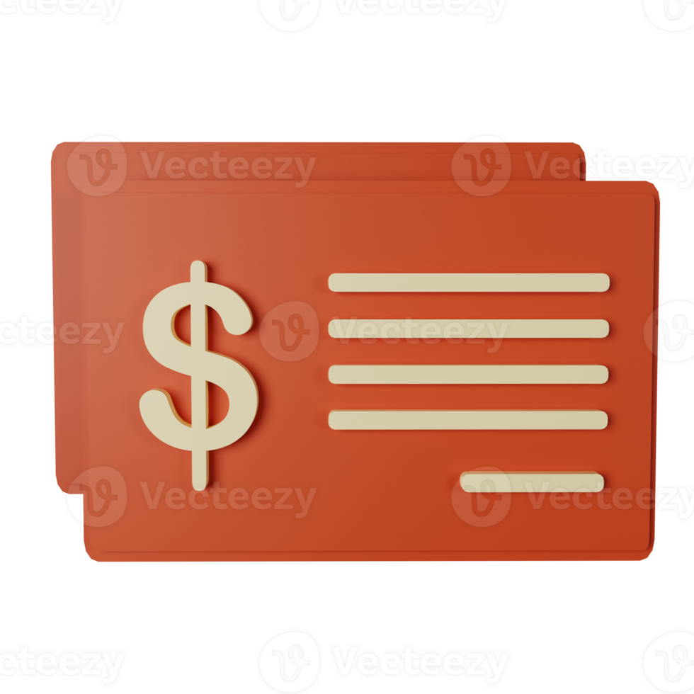 3d icon bank check isolated on transparent background png