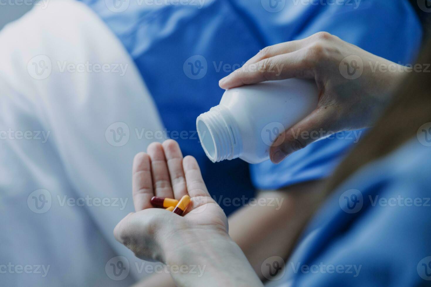 Male patient having consultation with doctor or psychiatrist who working on diagnostic examination on men's health disease or mental illness in medical clinic or hospital mental health service center photo