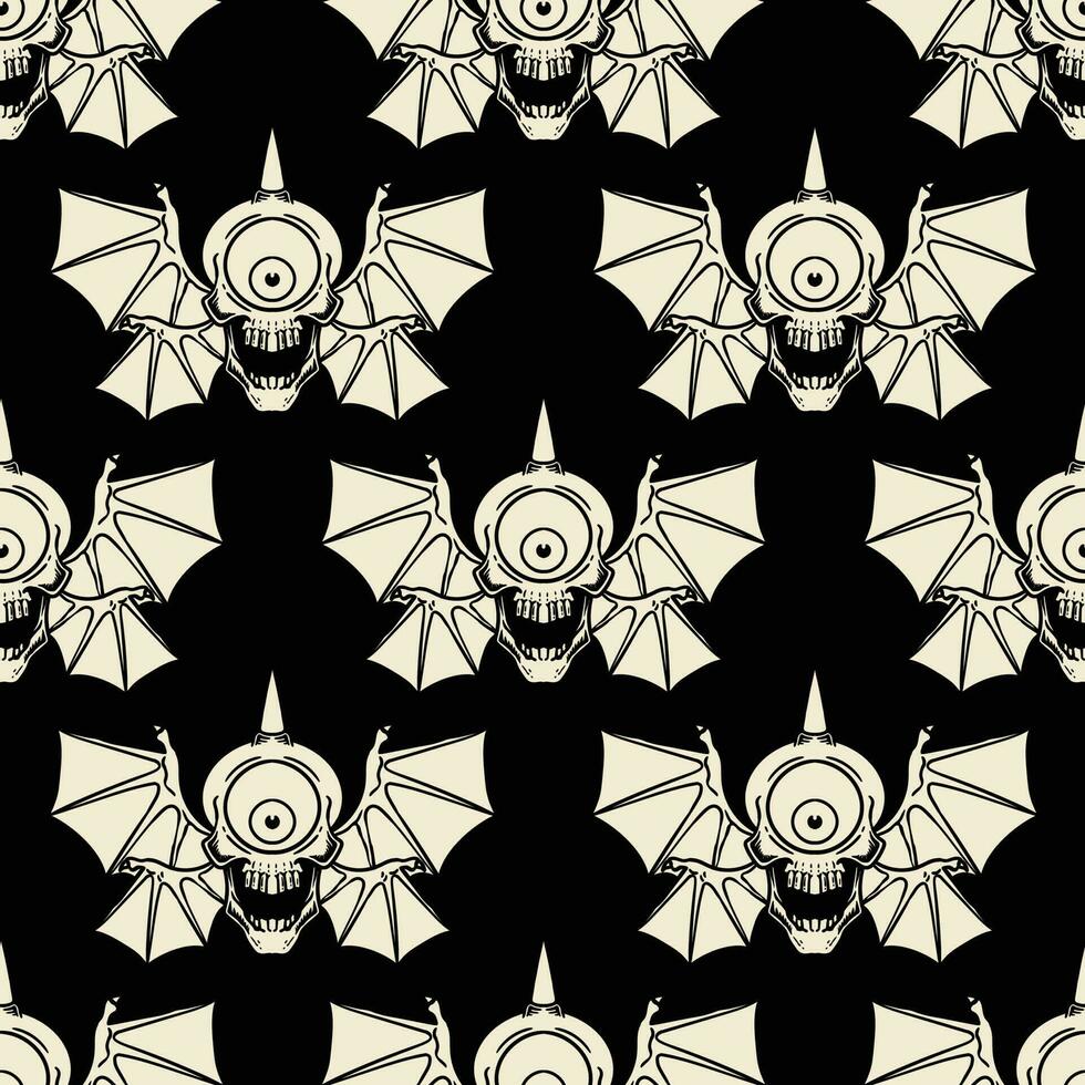 seamless pattern of a skull with one eye and bat wings vector