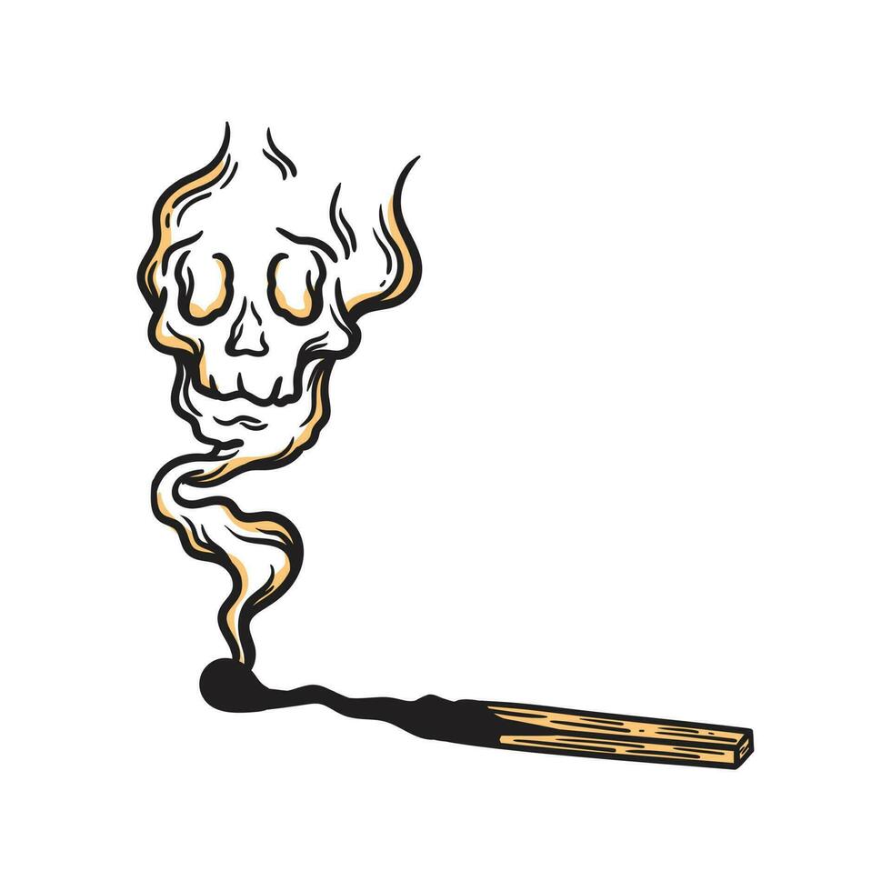 vintage illustration matchstick burned emitting skull smoke vector