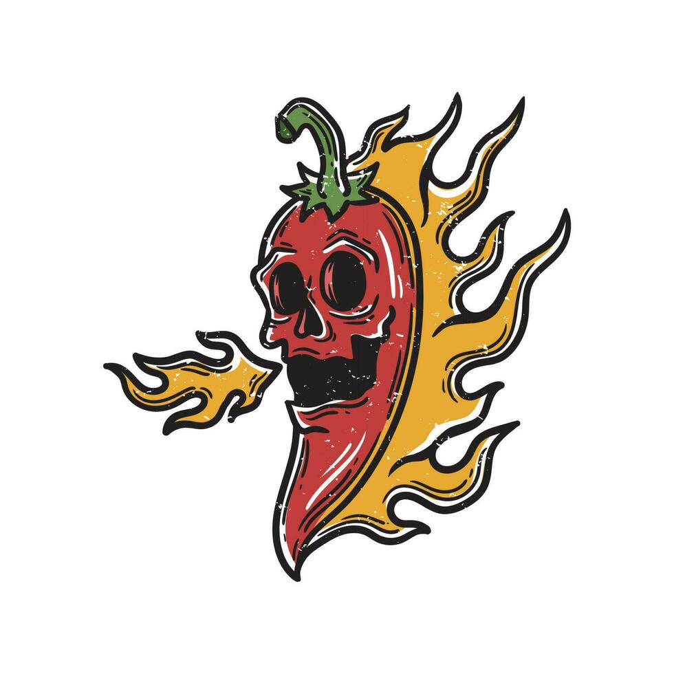 illustration of chili with a skull face burning vector