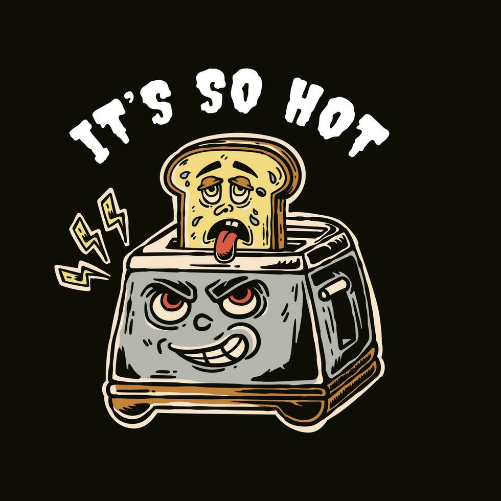 hand drawn toaster and bread character illustration vector