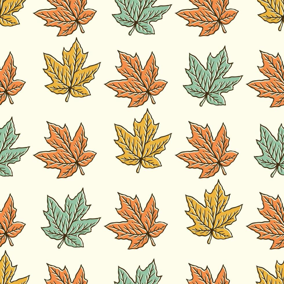 seamless pattern of a maple leaf in vintage style vector