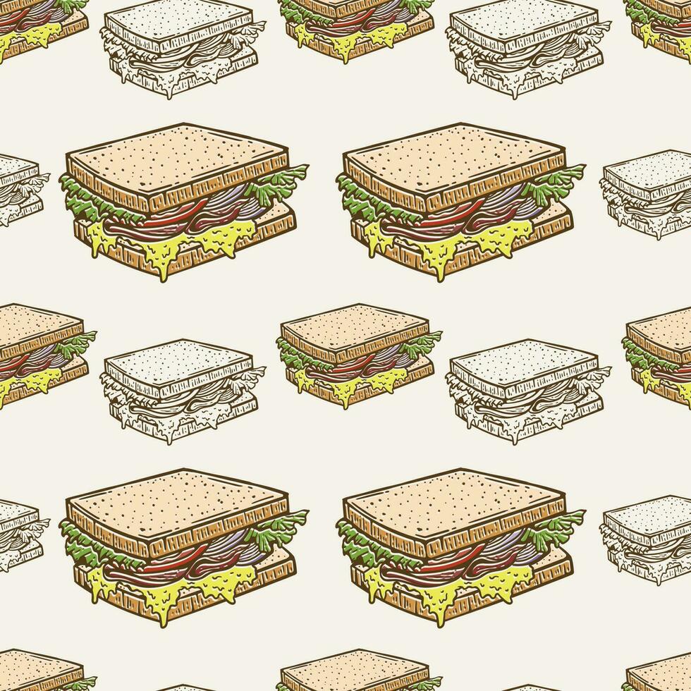 sandwich design illustration in hand drawn in vintage seamless pattern vector