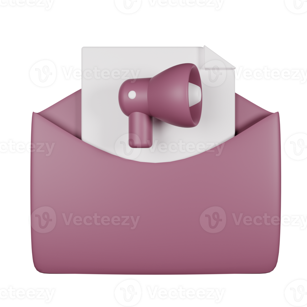 3d icon email marketing isolated on transparent background png