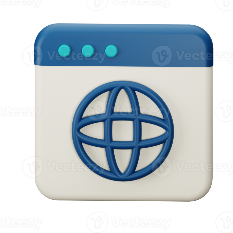 3d icon website isolated on transparent background png