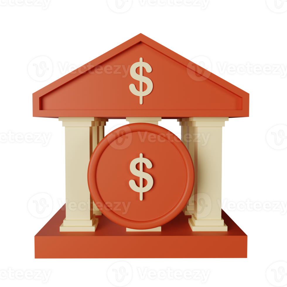 3d icon bank isolated on transparent background png