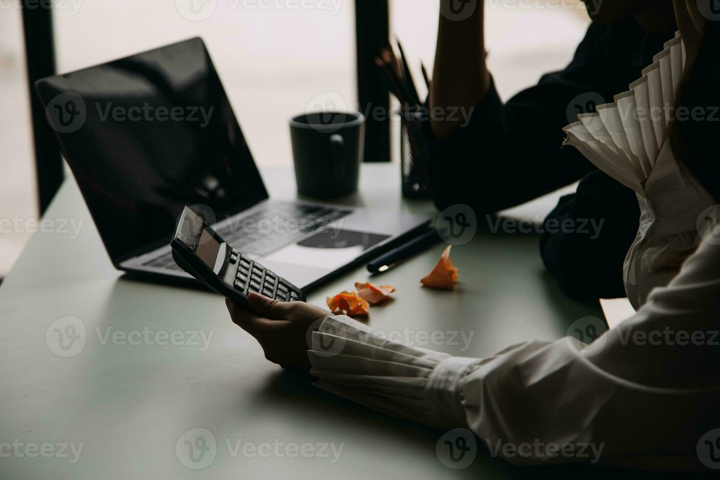 Financial Business team present. Business man hands hold documents with financial statistic stock photo, discussion, and analysis report data the charts and graphs. Finance Financial concept photo