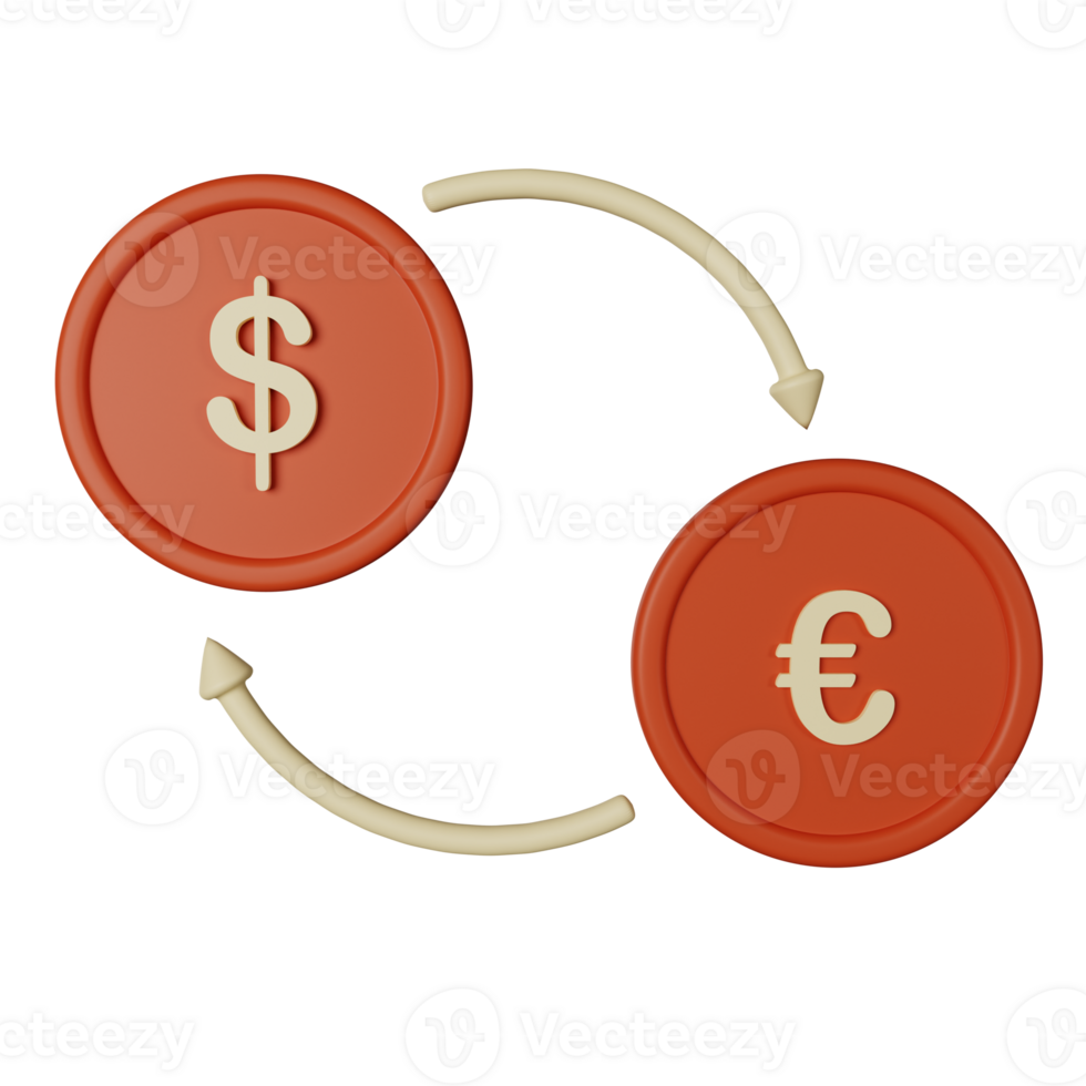 3d icon money exchange isolated on transparent background png