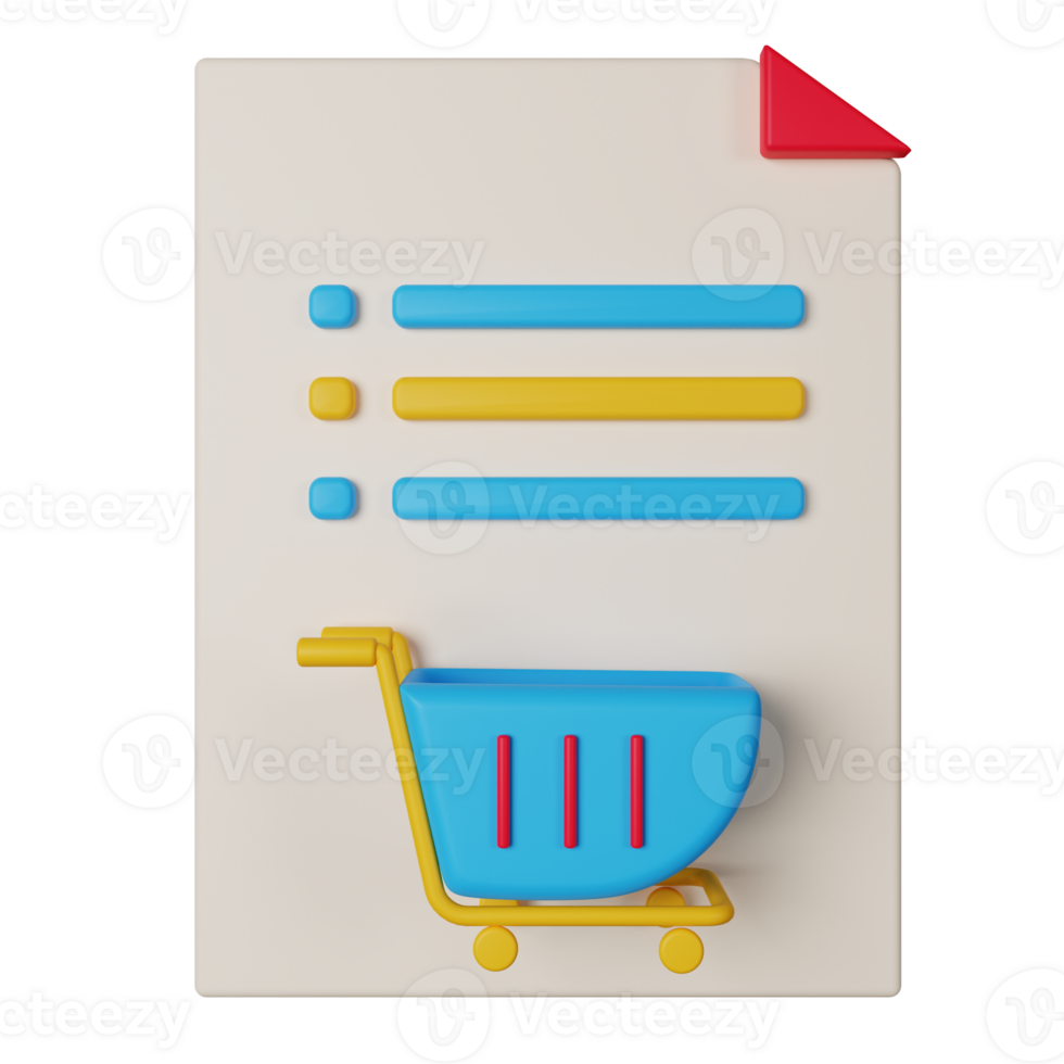 3d icon shopping list isolated on transparent background png