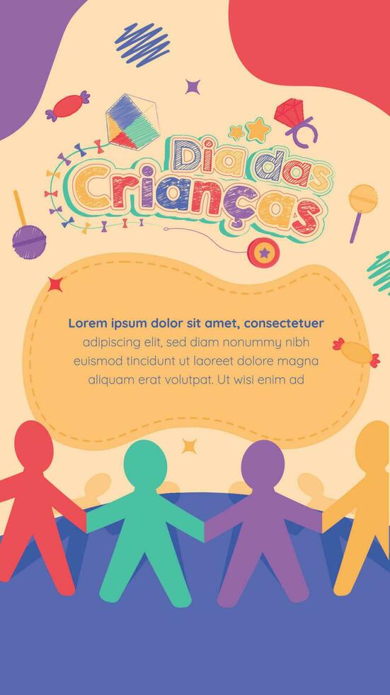 Brazilian Children Day hand draw social media post template stories feed banner vector