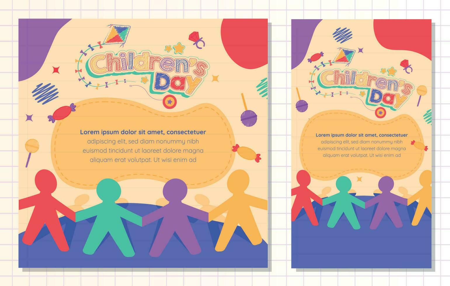 childrens day scribbled handmade social media post template vector