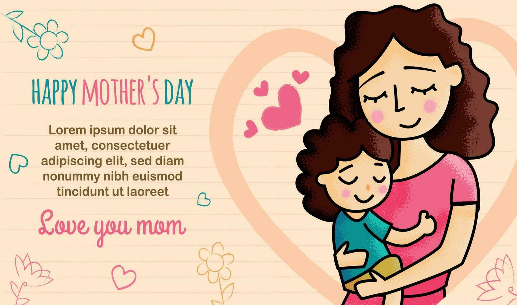Mothers day banners template children with mom hug illustration vector
