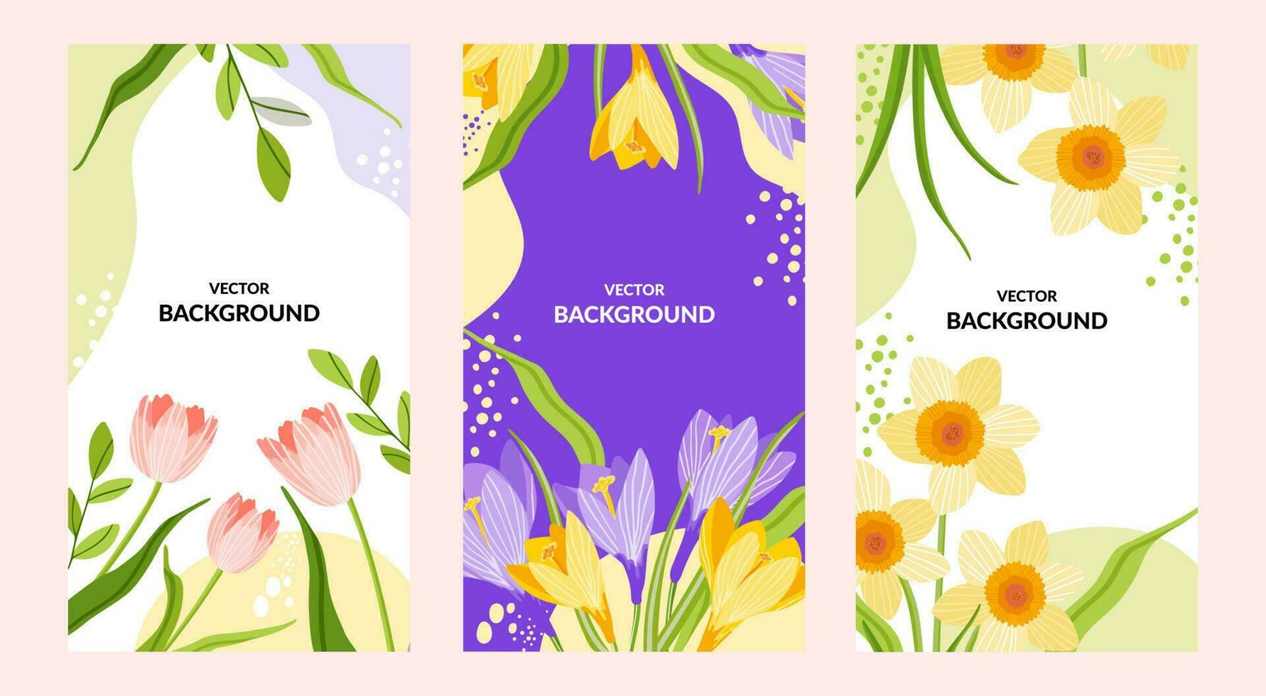 Social media stories vector set. Spring vector background. Hand drawn illustration