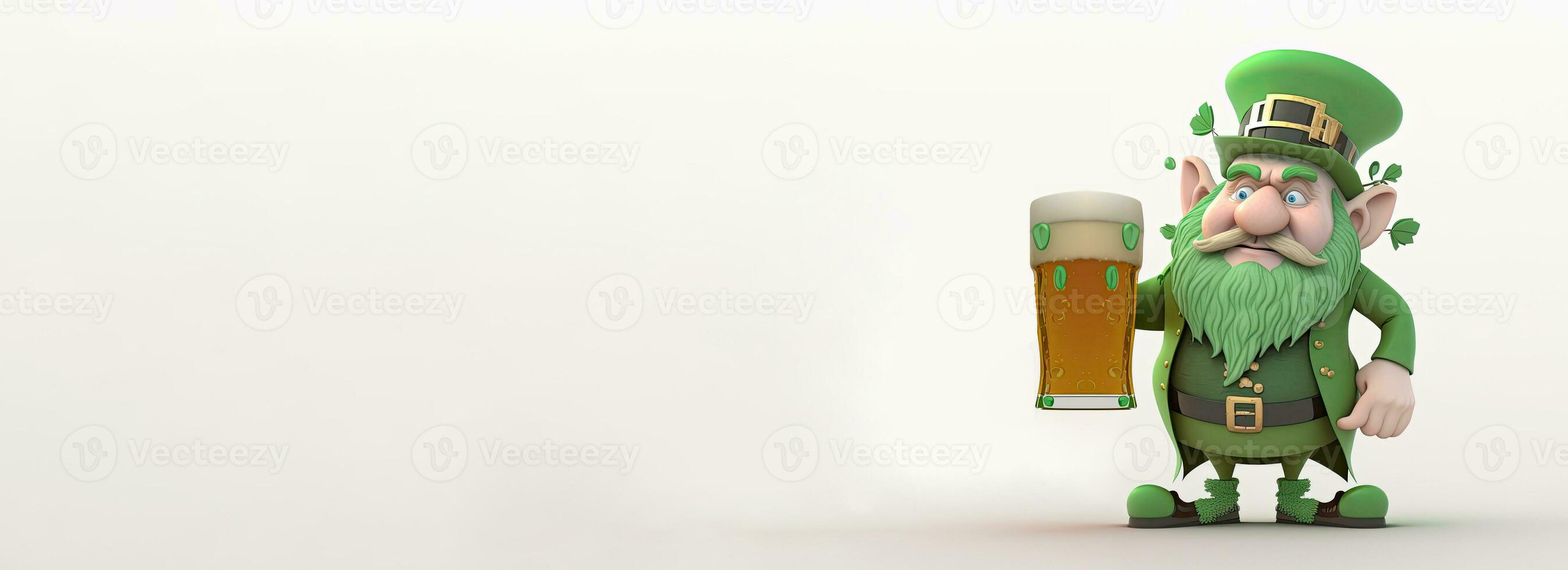 3d hacer de duende hombre participación cerveza vaso y Copiar espacio. S t. patrick's día concepto. foto