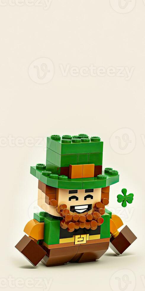 3D Render of Leprechaun Man Made By Blocks And Copy Space. St. Patrick's Day Concept. photo