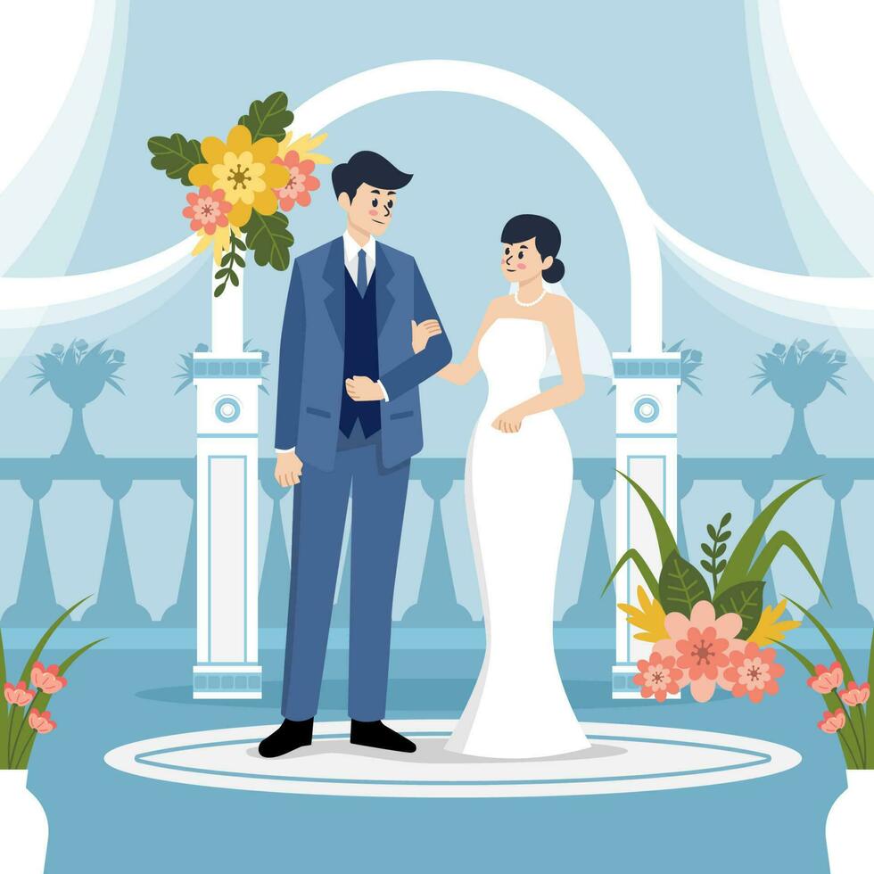 Bride and Groom at Wedding Ceremony vector