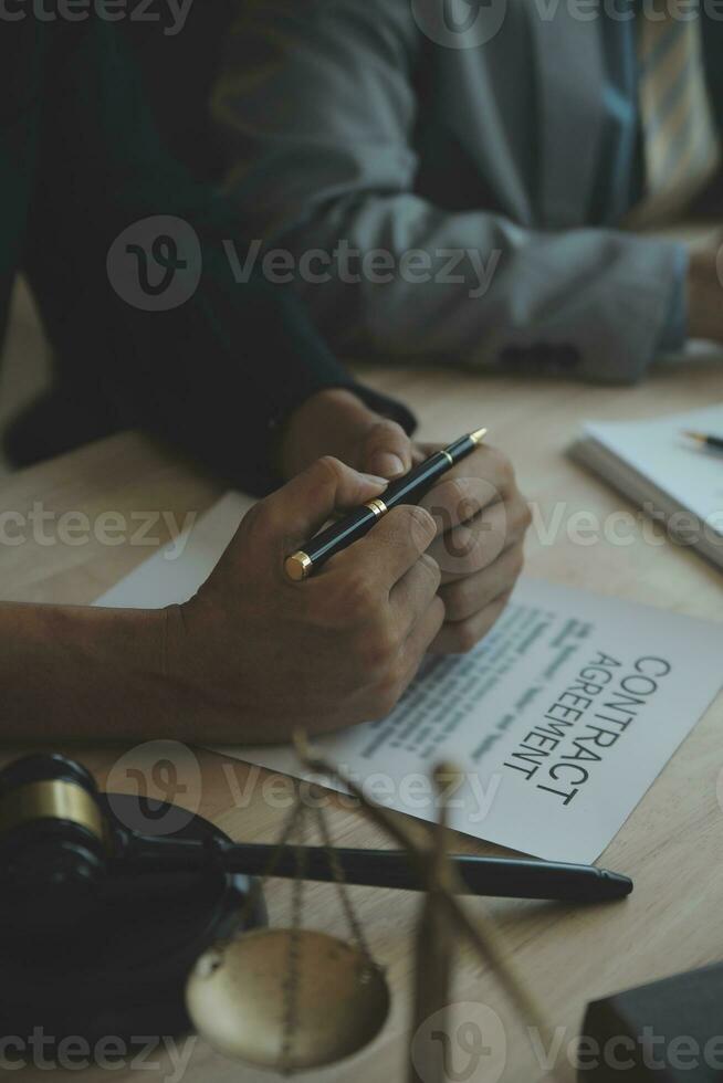 Customer service good cooperation, Consultation between a Businessman and Male lawyer or judge consult having team meeting with client, Law and Legal services concept. photo