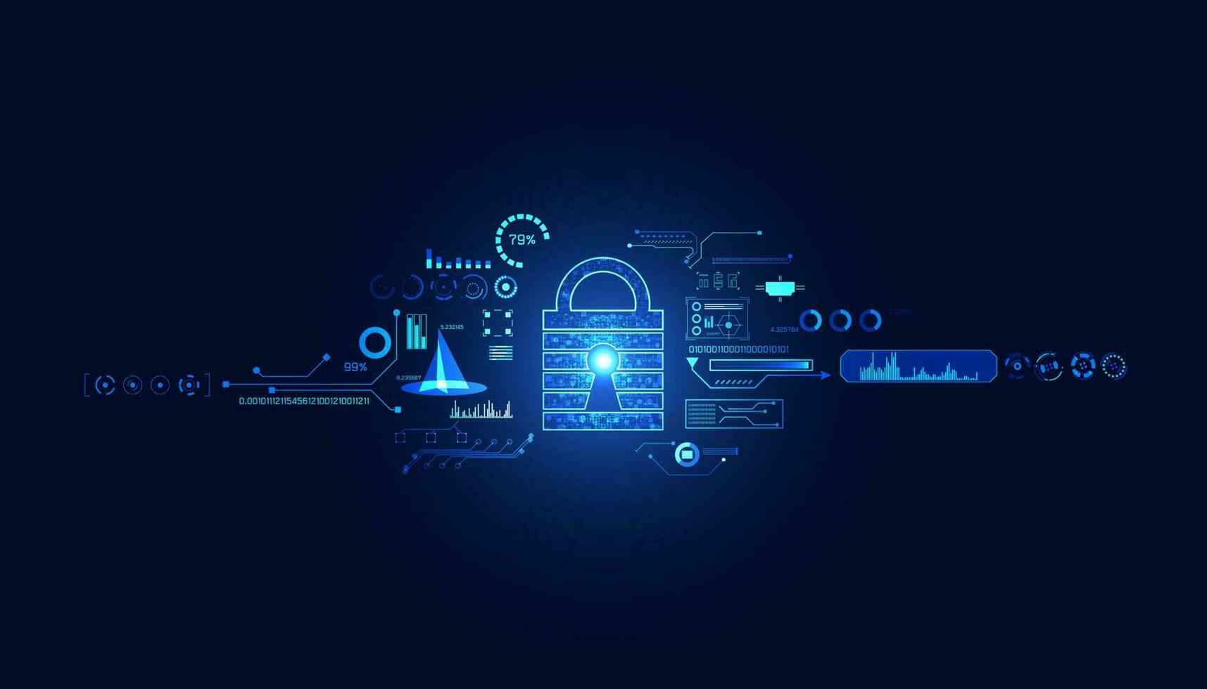 abstract circle digital cyber security hud interface padlock connection and communication futuristic on blue background. vector