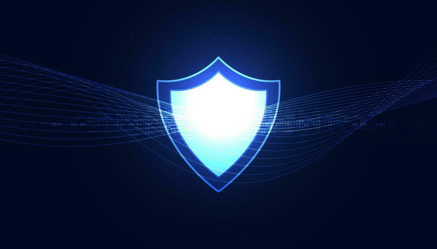 Abstract background digital concept cyber security shield anti virus malware spy protection cyber theft security On a blue-black background, fluttering waves, futuristic. vector
