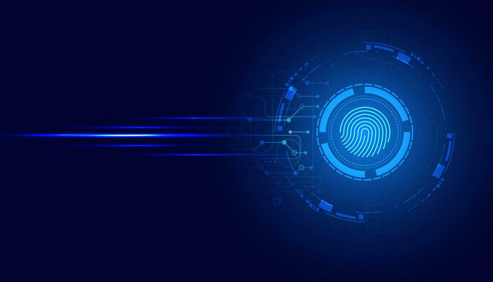 abstract circle digital cyber security fingerprint connection and communication futuristic on blue background. vector