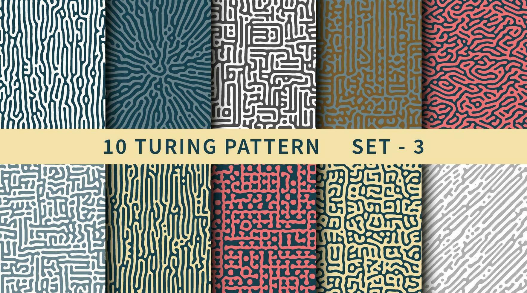 Monochrome reaction diffusion line shapes abstract turing pattern set vector