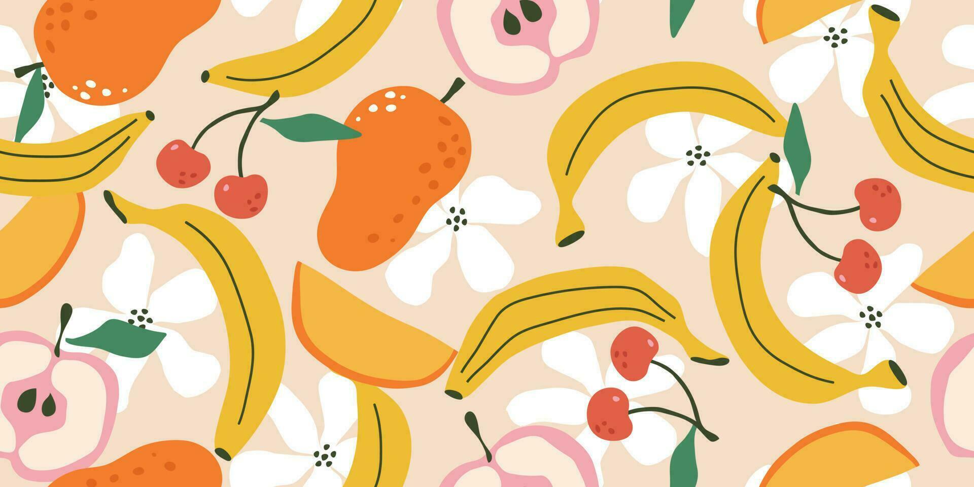 vector sin costura patrones con frutas y flores de moda mano dibujado textura. contemporáneo collage. moderno resumen diseño para papel, cubrir, tela.