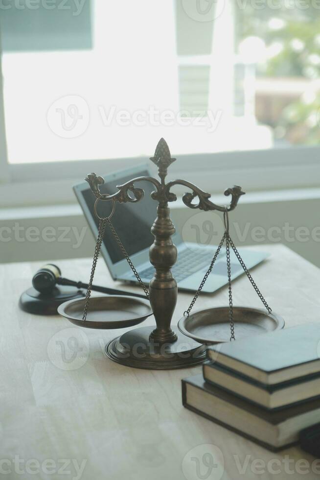Customer service good cooperation, Consultation between a Businessman and Male lawyer or judge consult having team meeting with client, Law and Legal services concept. photo
