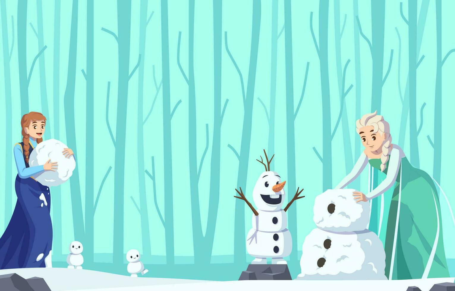 Ice Princess Making Snowman with Friends vector