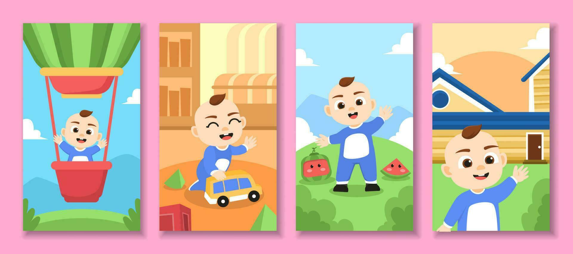Happy Kid Playing with Toys Social Media Story vector