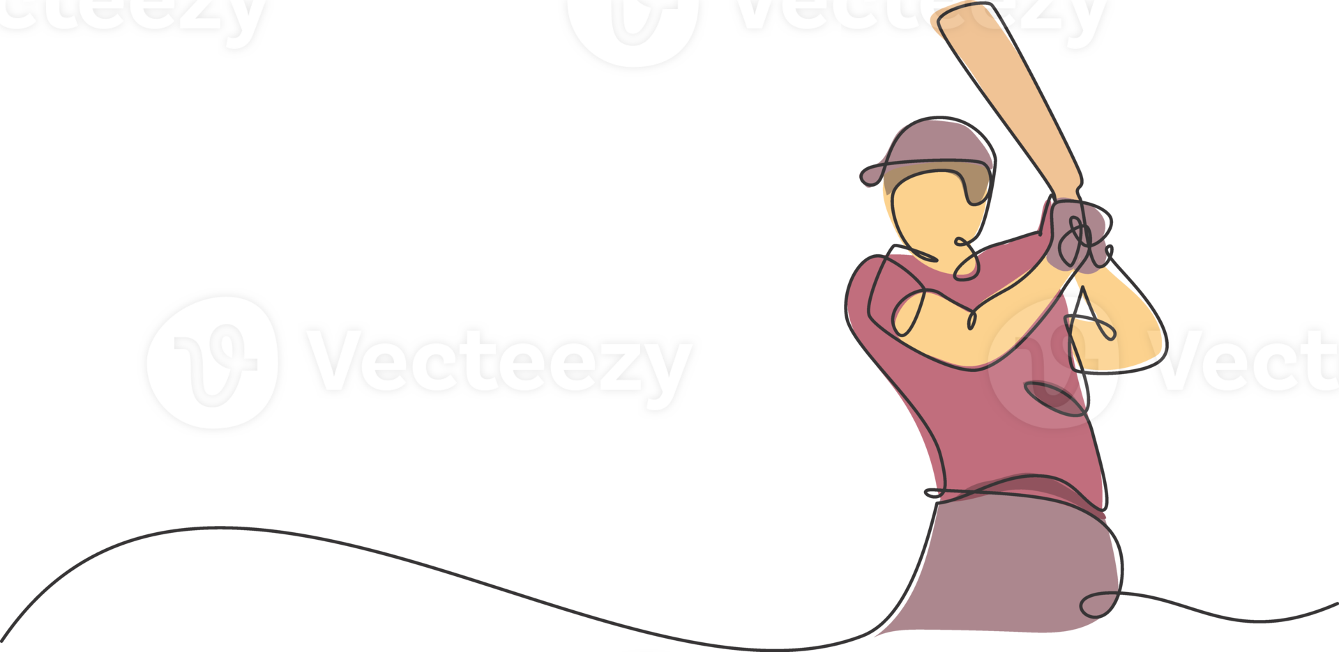 Single continuous line drawing of young agile man cricket player practicing hit the ball at field illustration. Sport exercise concept. Trendy one line draw design for cricket promotion media png
