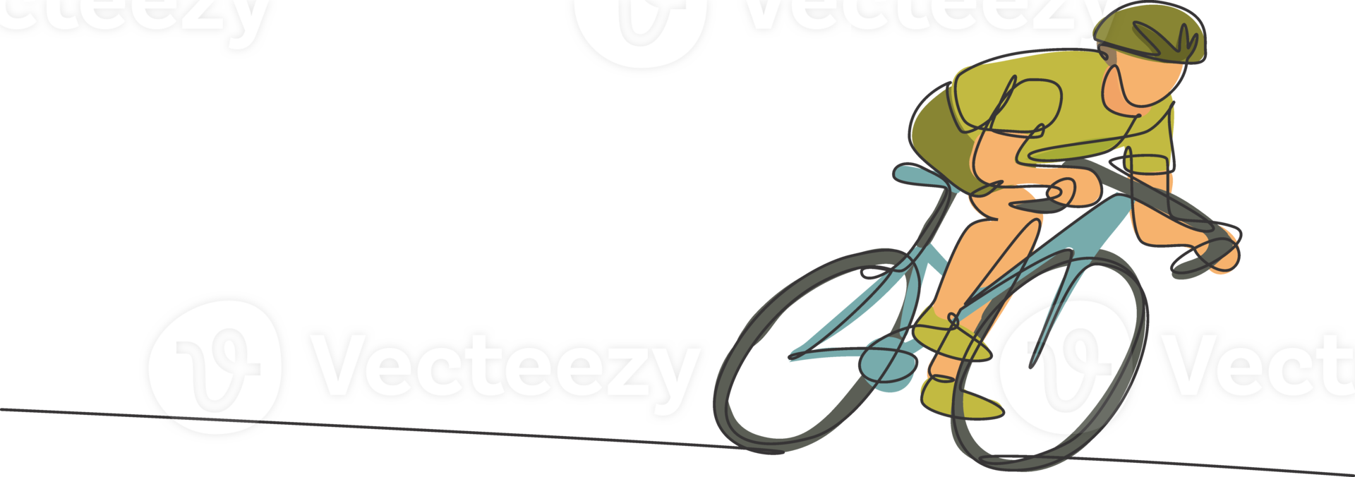 One single line drawing young energetic man bicycle racer focus training his speed graphic illustration. Racing cyclist concept. Modern continuous line draw design for cycling tournament banner png
