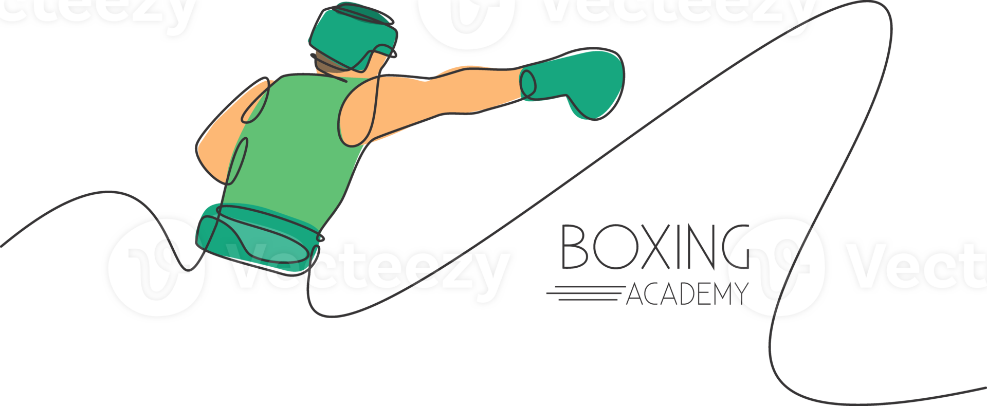 One single line drawing of young energetic man boxer practicing punch action illustration. Sport combative training concept. Modern continuous line draw design for boxing championship banner png