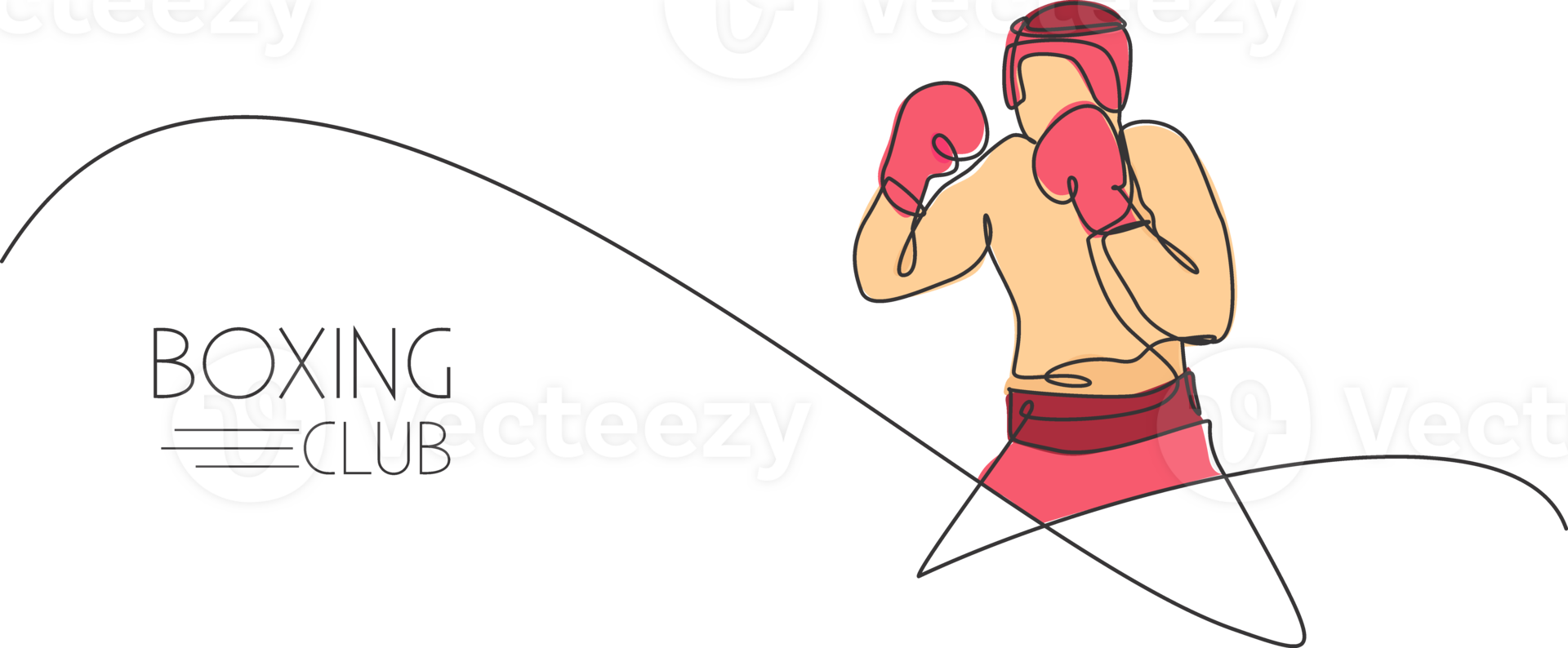 One continuous line drawing of young sporty man boxer practice his fight stance. Competitive combat sport concept. Dynamic single line draw design illustration for boxing match promotion poster png