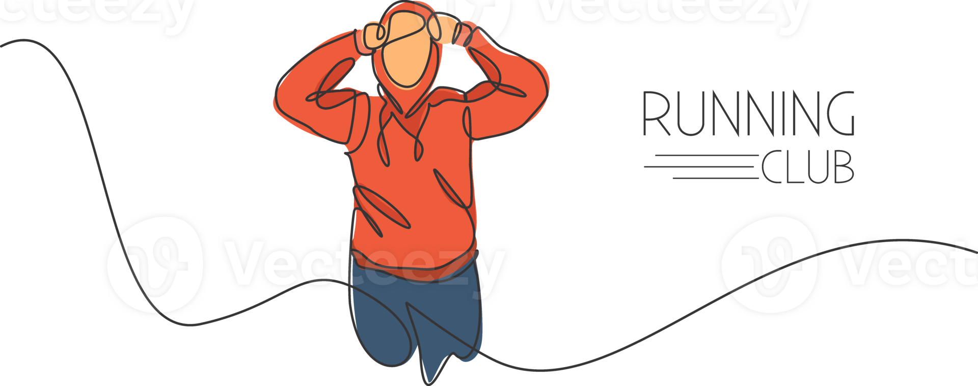 Single continuous line drawing of young agile man runner wearing hoodie