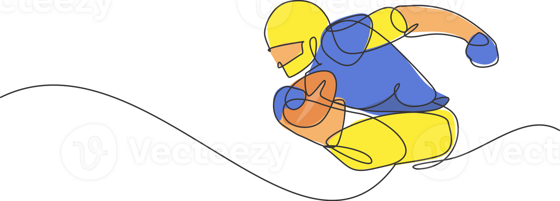 One single line drawing of young energetic man american football player run and hold the ball for league promotion. Sport competition concept. Modern continuous line draw design illustration png