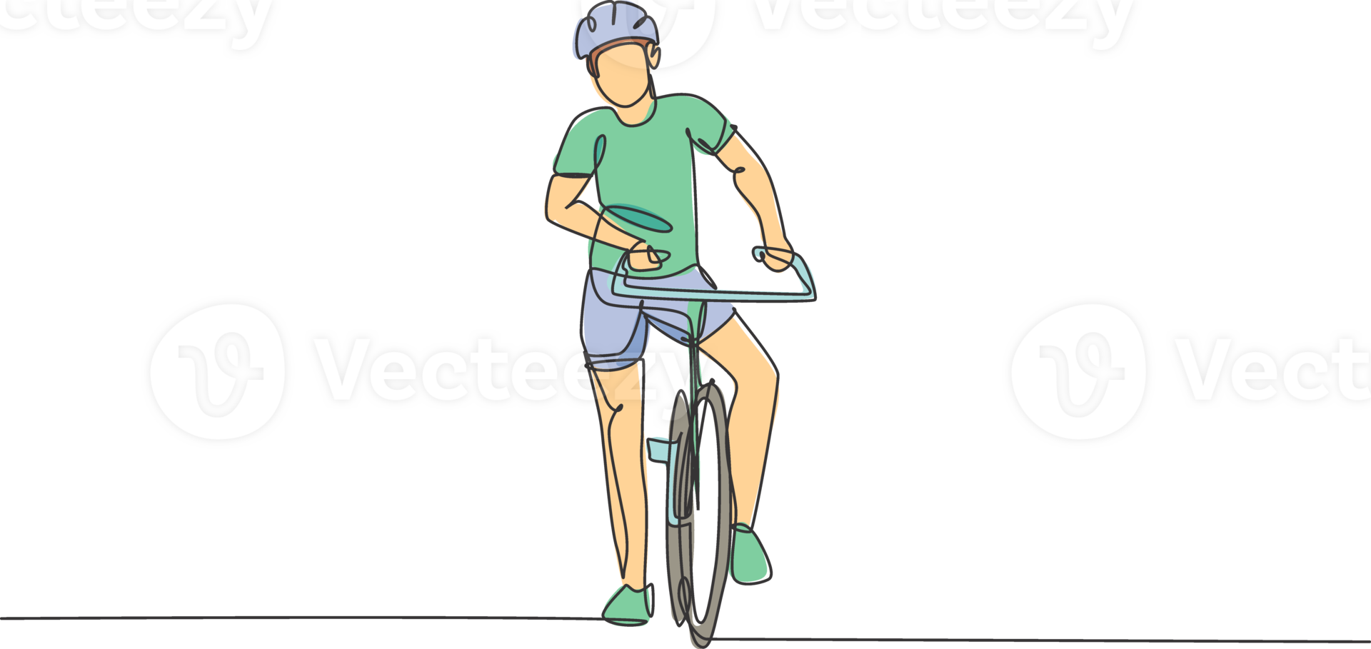 Single continuous line drawing of young agile man cyclist pose confidently at cycling event. Sport lifestyle concept. Trendy one line draw design illustration for cycling race promotion media png